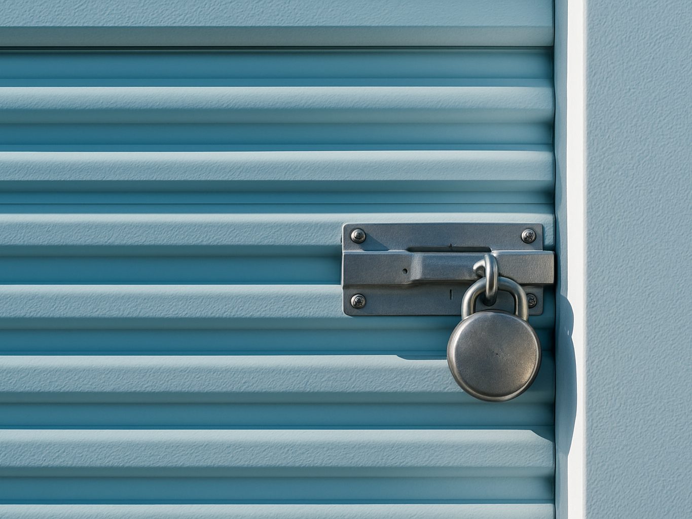 Close-up of a roll-up door latch and padlock